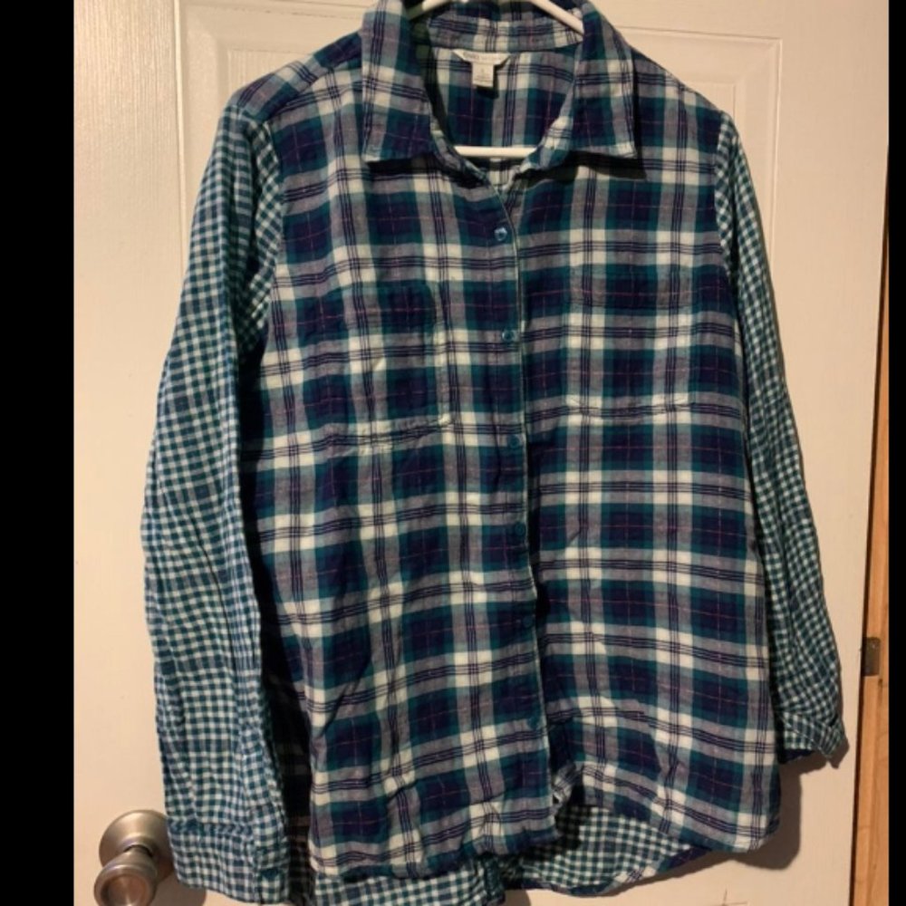 Teal plaid button up long sleeve